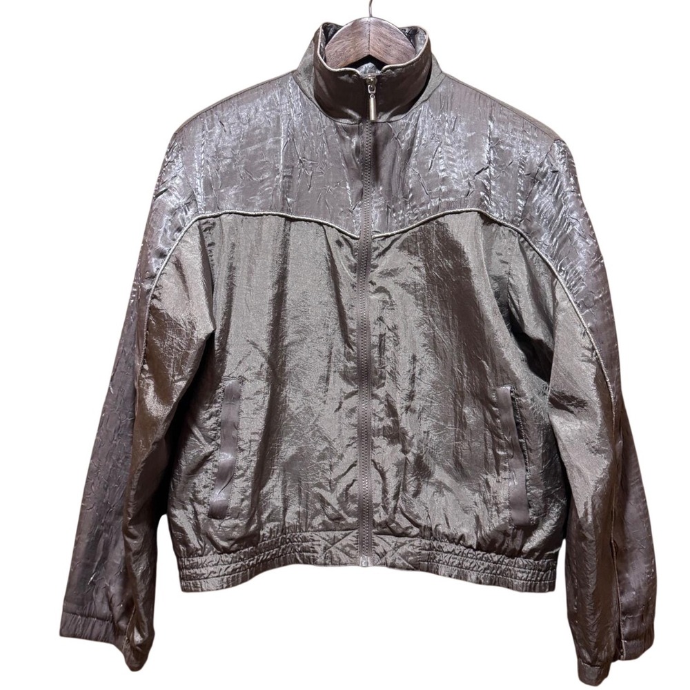 Vintage Metallic Champagne Gold Crinkle Windbreaker Jacket Petite Small‎ Y2K 90s